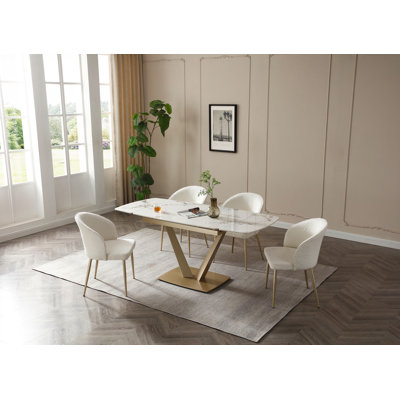 Table de salle à manger extensible moderne avec plateau en marbre et base en V