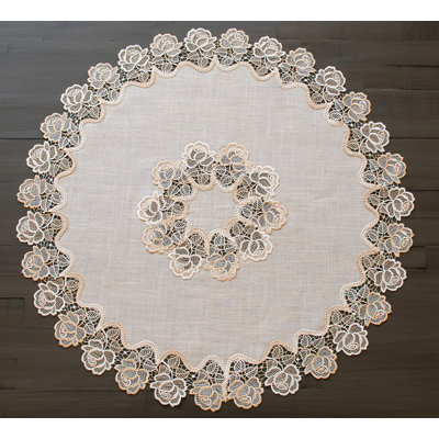 Beige Rose Collection Beige Rose Lace Table Topper
