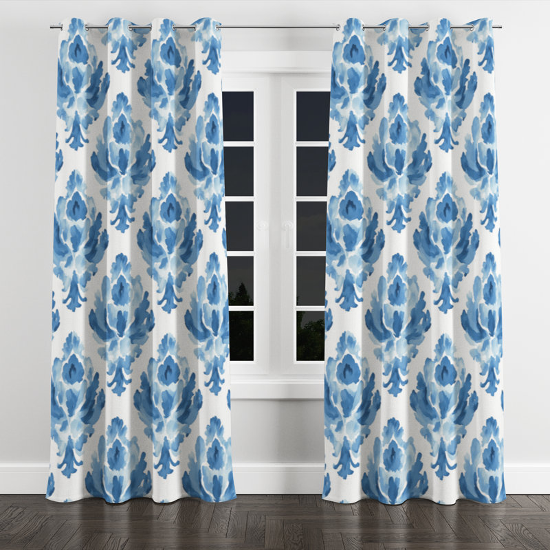 Rideaux occultant Boho - rideau ikat à œillets contemporain bleu et blanc Boho - 1 panneau, L 52 po x L 84 po