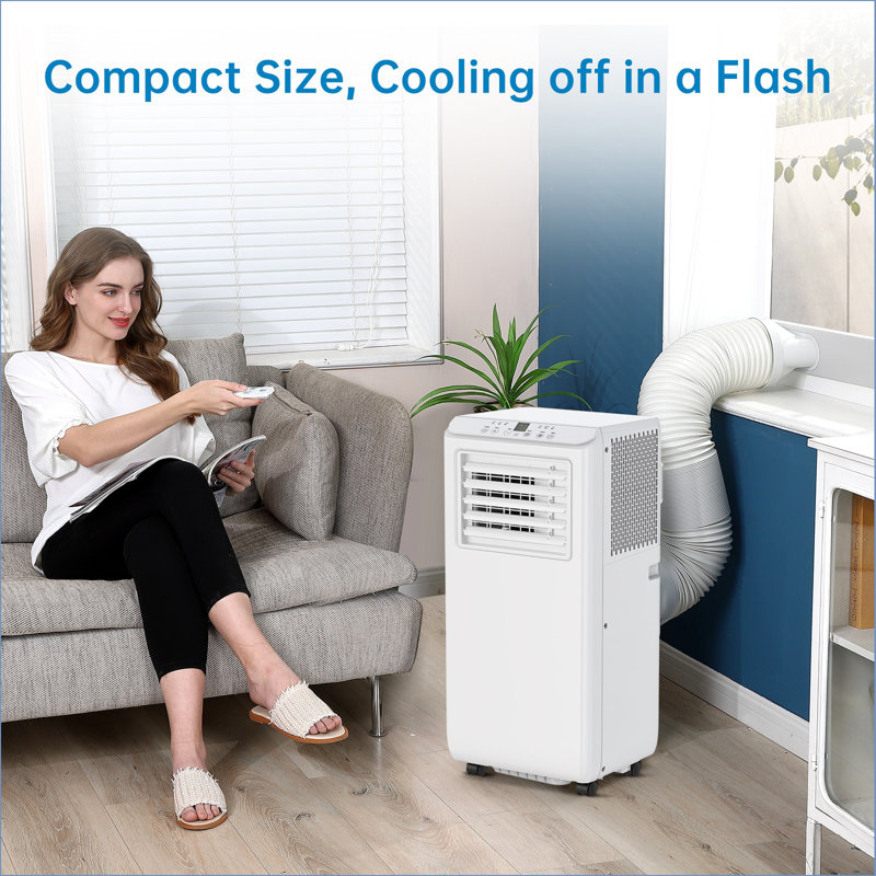 8000 Btu Portable Air Conditioner With 3-in-1 Cooling, Dehumidifying, And Fanning Functions, Remote Control, 24-hour Timer, Sleep Mode, Adjustable Thermostat, Window Kit, And Energy-efficient Design