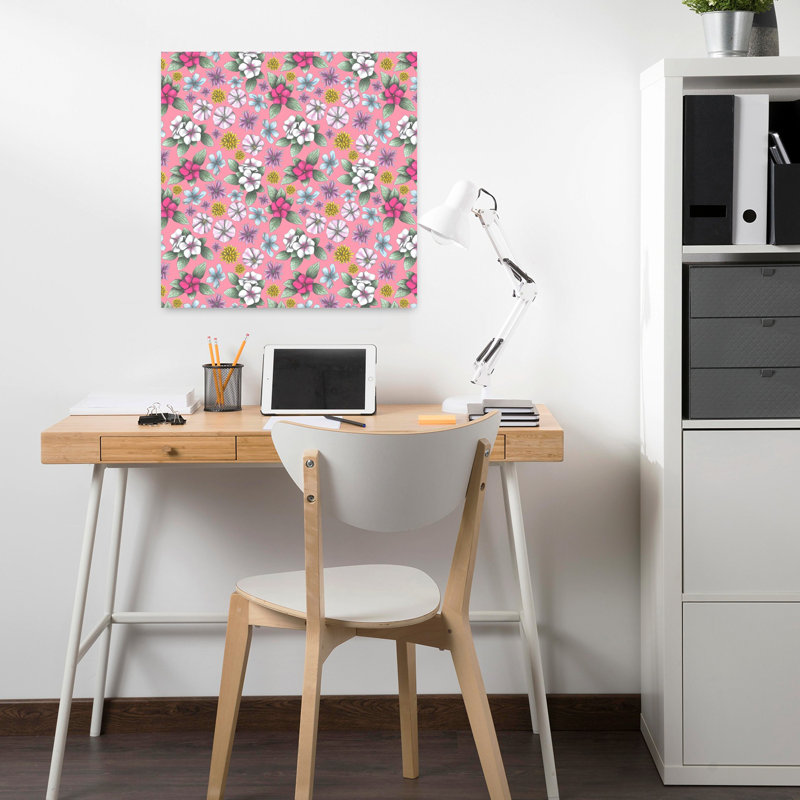 Art contemporain, art floral rétro, H 18 po x l 18 po