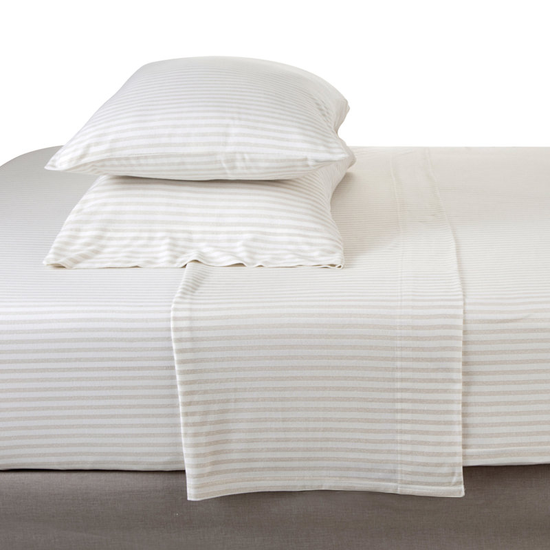 Vellux Noma Jersey Sheet Set, Easy Care Cotton Blend, Geometric Print, Soft Taupe, Queen