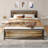 Modern Wood & Black Metal Platform Bed Frame with Sturdy Headboard-472822281-472822282