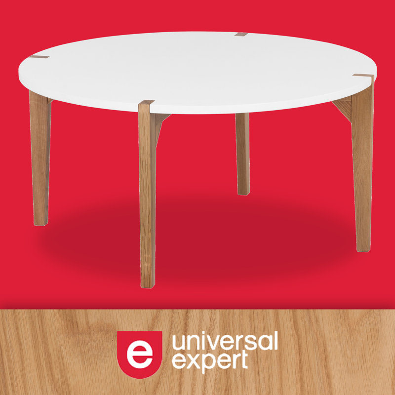 Universal Expert Abacus Round Coffee Table, Modern Oak and White