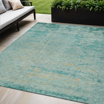 Tapis d'extérieur lavable abstrait bleu sarcelle et bleu blé 5 pi x 8 pi