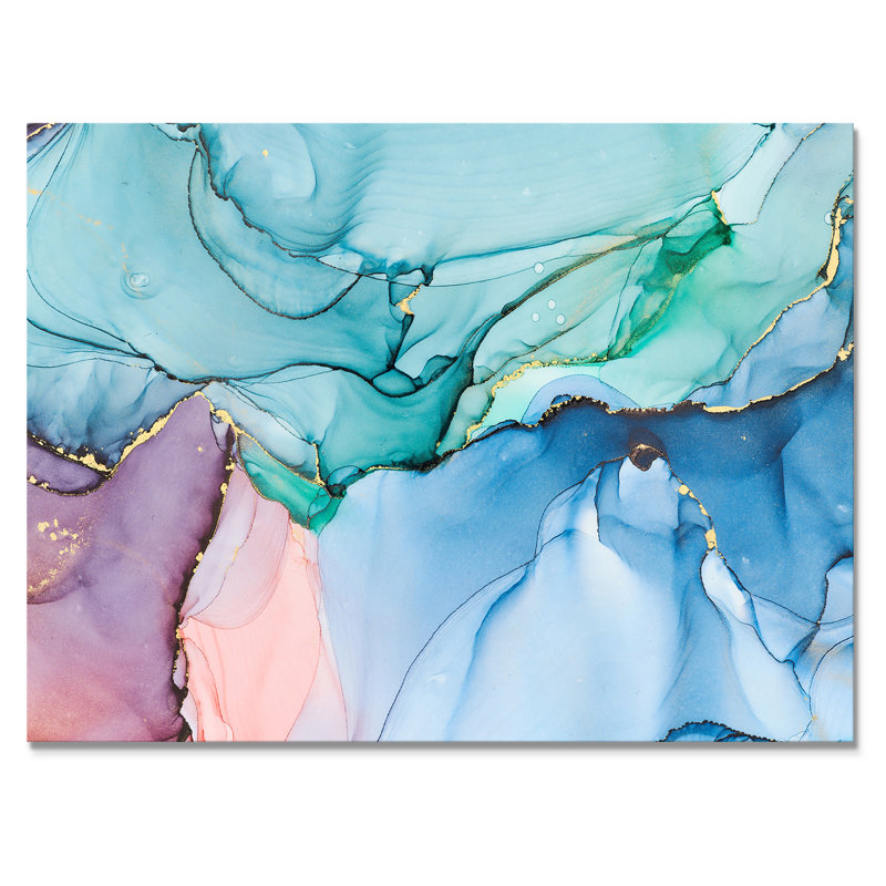 «Green and Blue Tender Liquide Art IV», reproduction sur toile, H 12 po x l 20 po, Toile tendue