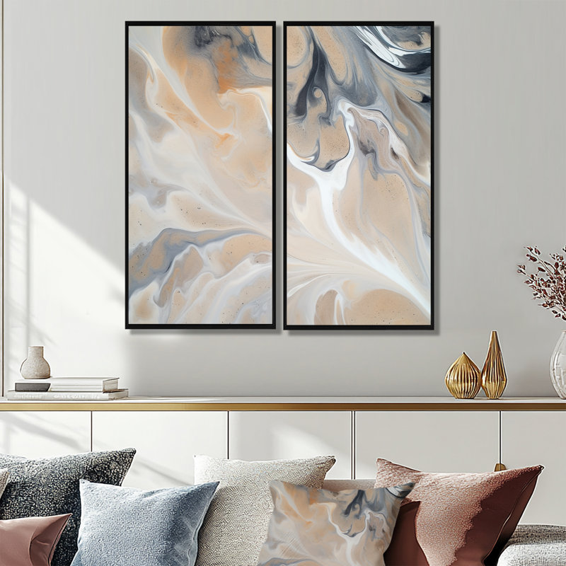 Marbre abstrait avec copie de l'espace VII - art mural moderne gris 2 panneaux, H 32 po x l 32 po, Noir
