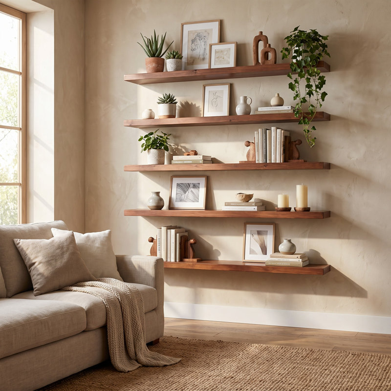 5 -Piece Pine Solid Wood Floating Shelf