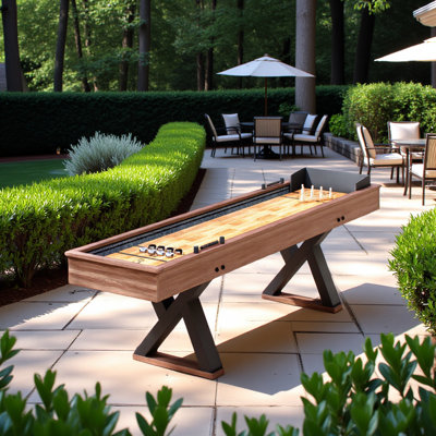 Table de jeu de palets 9 pi, jeu de palets 2-en-1 et jeu de quilles avec rail d'éclairage à DEL, style moderne pour la maison et la salle de jeux