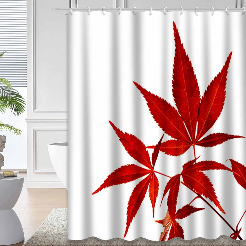 Rideau de douche rouge à feuilles d'automne avec 12 crochets, L 72 po x l 72 po