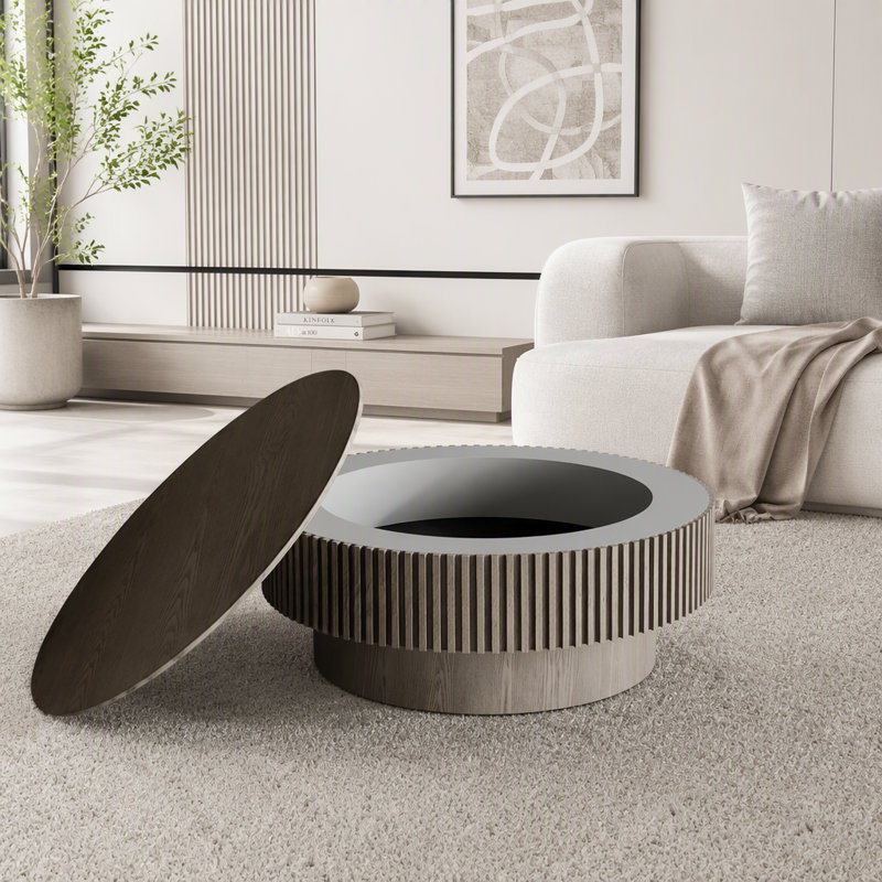 Table basse ronde avec rangement caché, 32 lb, Gris