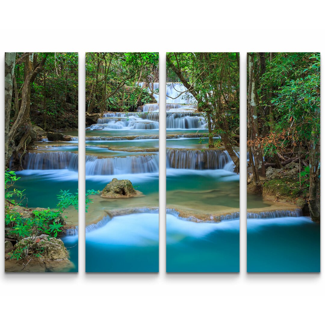 4-tlg. Leinwandbilder-Set Traumhafter Wasserfall im Wald - Thailand