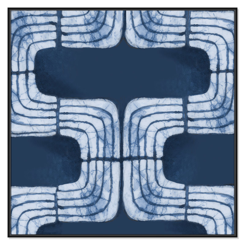 «Blue Batik I Print» par Emma Peal, Noir, H 46,5 po x l 46,5 po