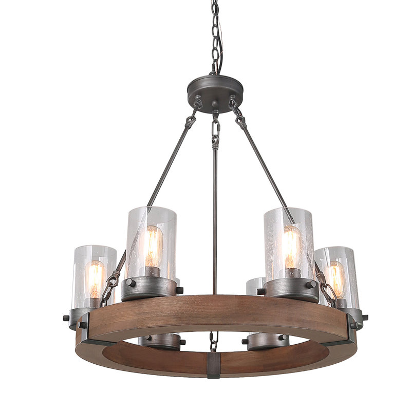 Lustre en bois 6 lumières Temescal, Brun
