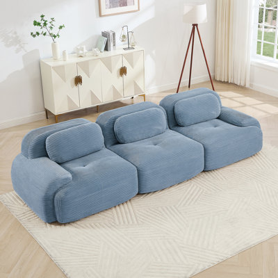 Canapé modulaire en velours côtelé 3 places avec design antidérapant, accoudoirs courbés et support ergonomique pour le salon et la chambre à coucher