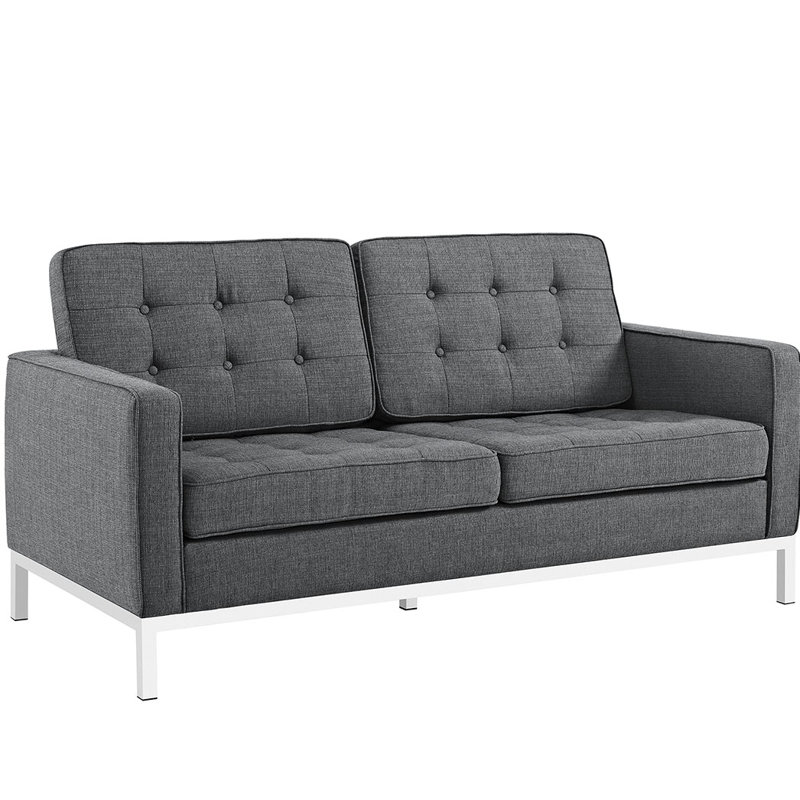 Loft Upholstered Fabric Loveseat, Gray Performance Velvet