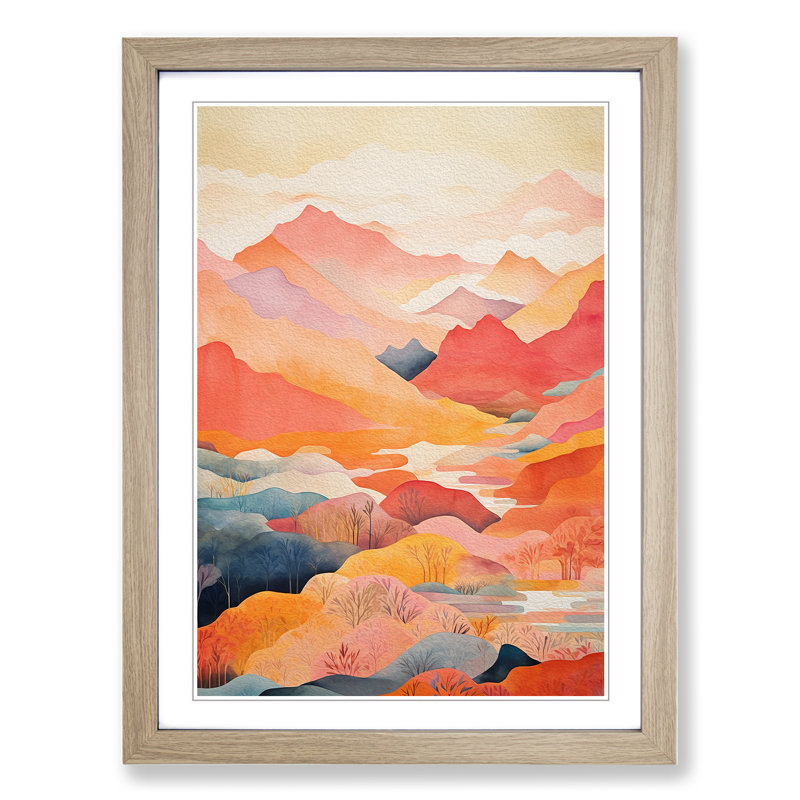 Japanese Mountains Colour Field - Framed Print, Oak Framed, 46cm H x 34cm W x 2cm D