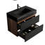 Meuble-lavabo de 30 po avec conception murale flottante, lavabo noir mat, tiroirs souples, esthétique Mid-Century, planches de classe E1, laque E0, fermeture de 50000 fois le style moderne, lavabo une pièce,-130836871-130836873-130836870