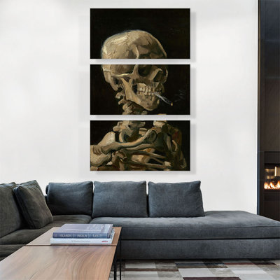 " Skull Of A Skeleton With Burning Cigarette " by Vincent Van Gogh 3 - Pieces Painting Print
