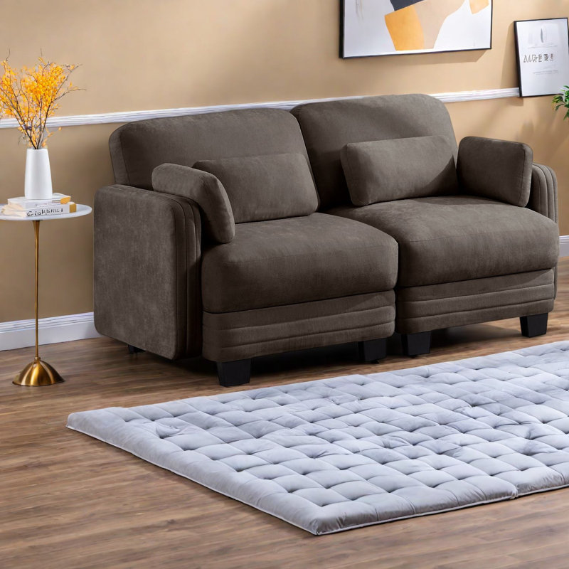 Canapé d'angle à compression, modulable 2 places en chenille, style moderne et compact pour la maison