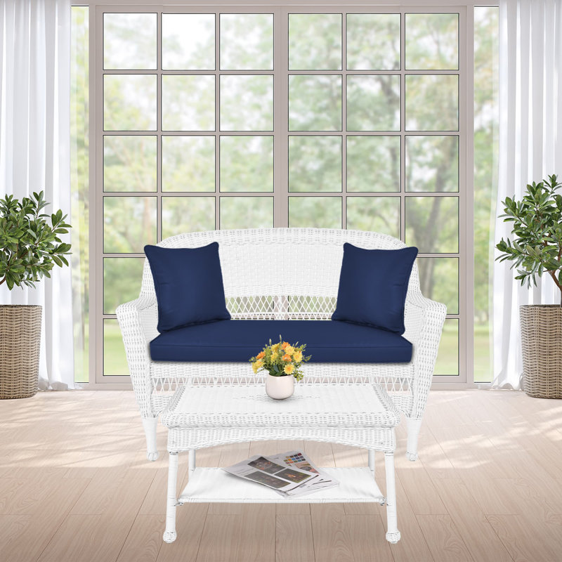 Nathanael 2 - Person Patio Conversation Set with Cushions, Blue, White