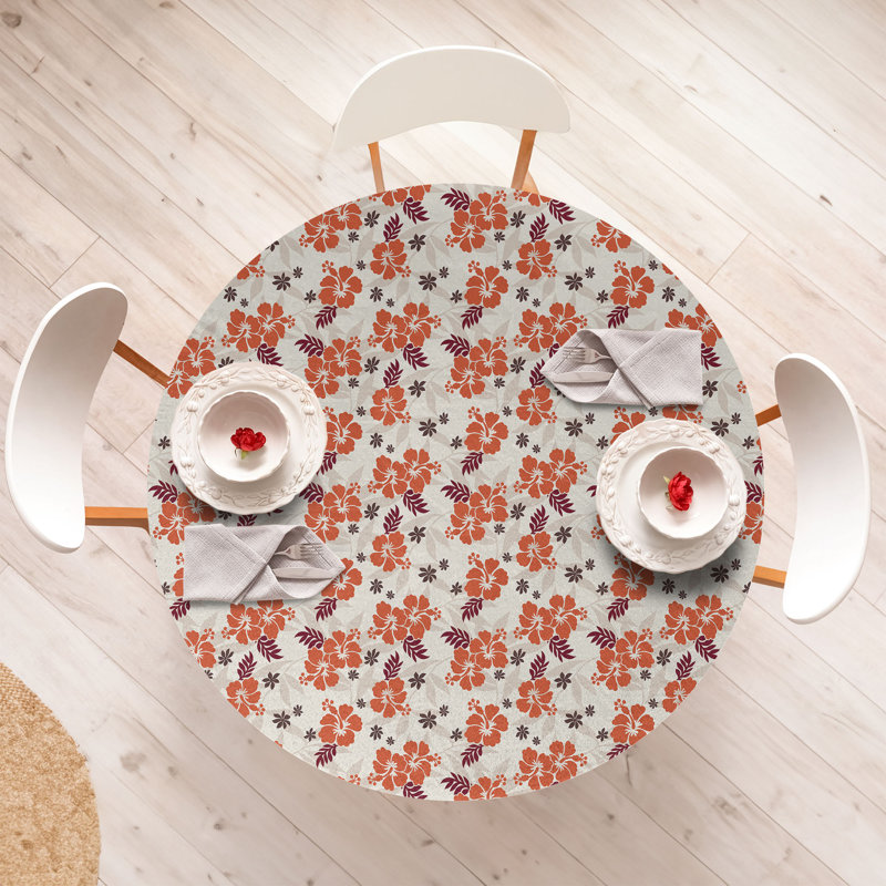 Winston Porter Hawaii Fitted Round Tablecloth Diameter Orange Ruby Dark Taupe, 47.24" Round