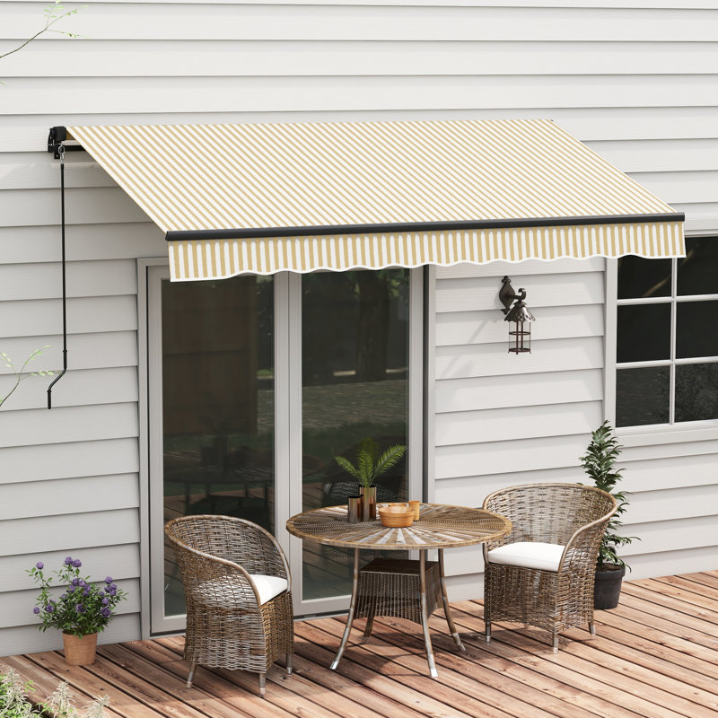 Auvent rétractable de 12 pi x 10 pi, patio avec fonctionnement manuel, tissu 280 g / m², cadre en aluminium, manivelle beige pour terrasse, balcon et