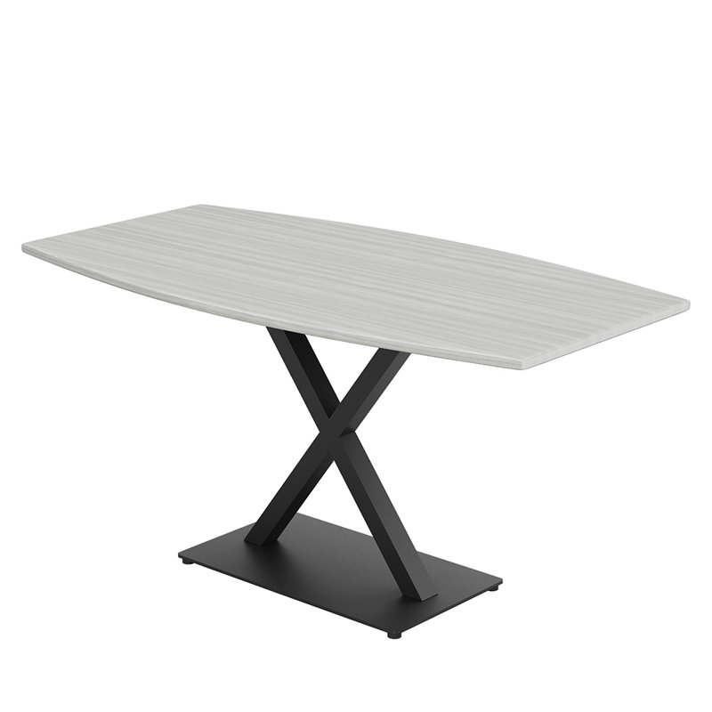 Table de conférence en forme de bateau avec base en X en métal, L 72 po x l 36 po, Cyprès blanc, Noir mat