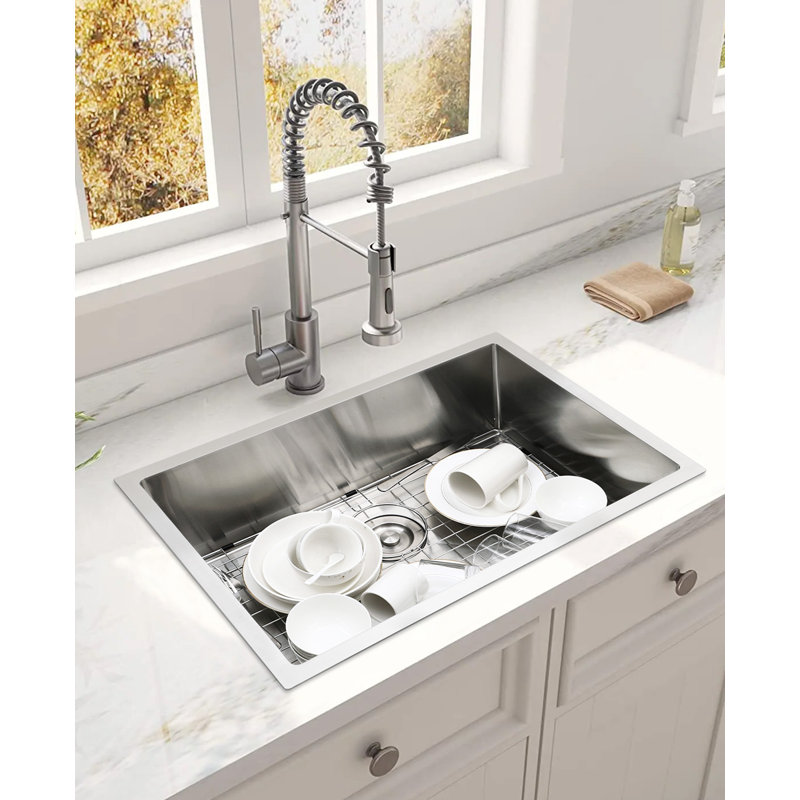 Undermount Kitchen Sink, 23x18 in Stainless Steel Kitchen- Single Bowl Sinks, Modern Top Mount 16 Gauge Workstation Sink-with Accessories for Bar, Silver (Not Included Faucet)