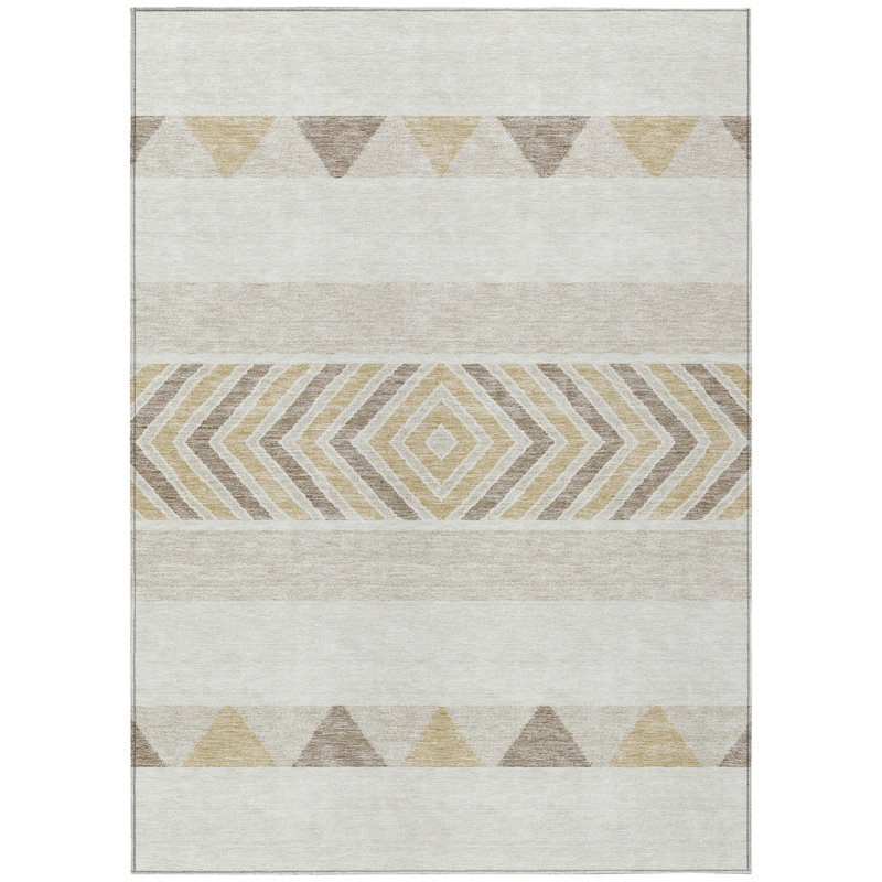 Tapis intérieur / extérieur lavable beige et taupe 5 pi x 8 pi Southwestern