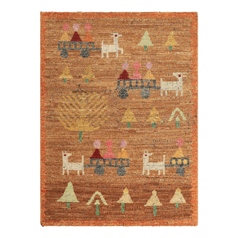 Burano Hand Knotted Wool Geometric Area Rug in Beige, Brown, Rust, Square 4'