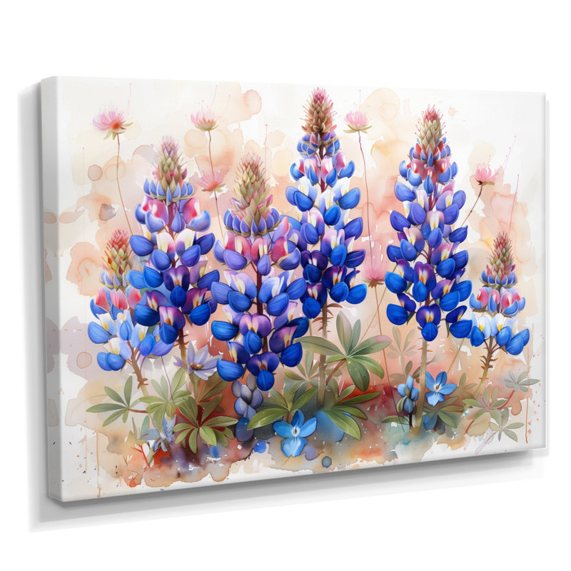 Bleu, rose, fleurs sauvages, Blue Bonnets Dreams II - Blue Bonnets, art mural, H 12 po x l 20 po x P 1 po, Toile tendue