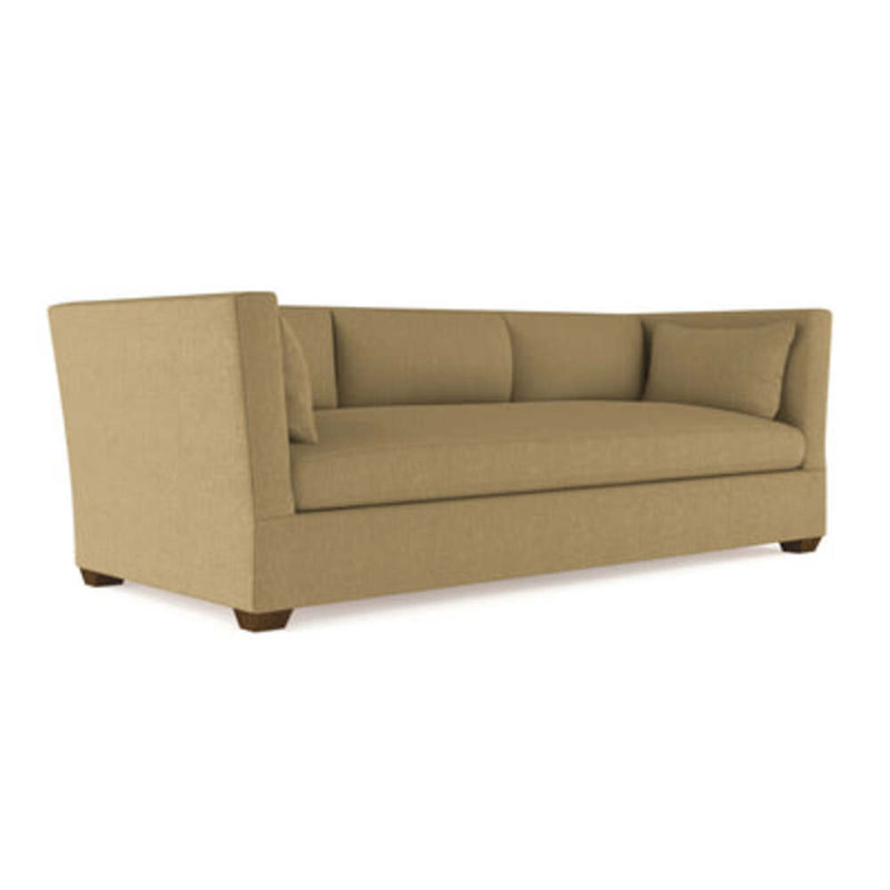 Canapé Rivington, Lin à tissage carré imprimé bleu, H 31 po x l 108 po x P 37 po, Brun foncé