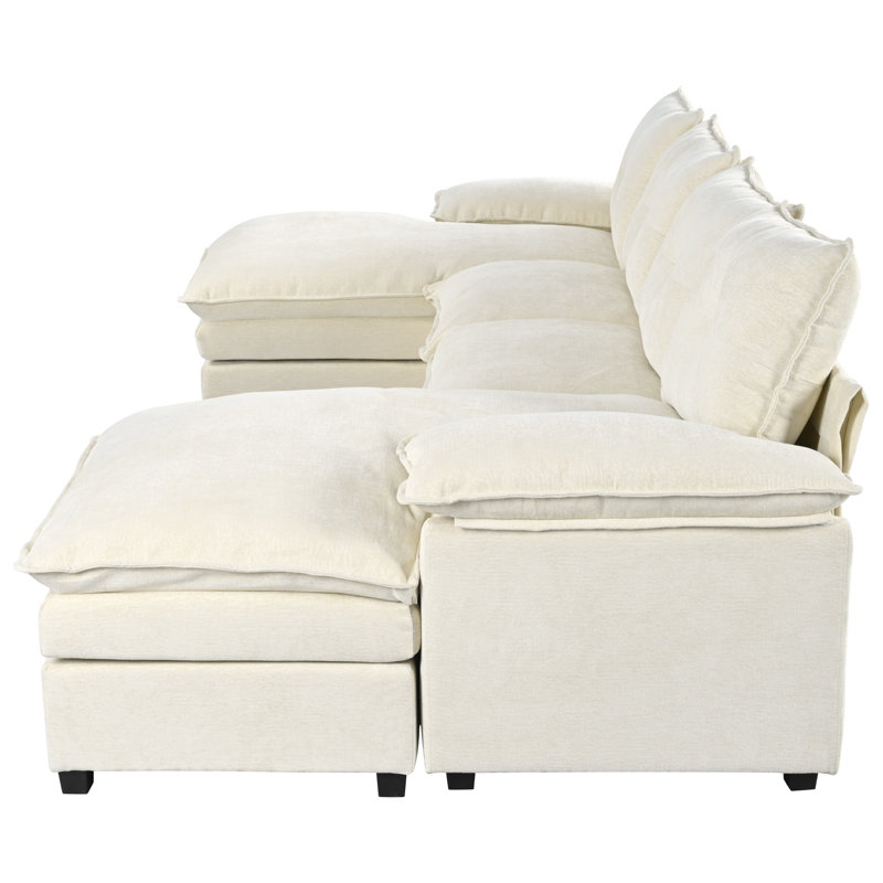 Canapé modulaire en U en chenille avec accoudoirs réglables - parfait pour les salons, les bureaux et les espaces spacieux