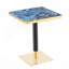 Table bistro moderne carrée, petite table basse en marbre de 23,7 po avec finition en agate bleue brillante et bordure en acier inoxydable, base piédestal en acier au carbone robuste pour les petits espaces, appartement