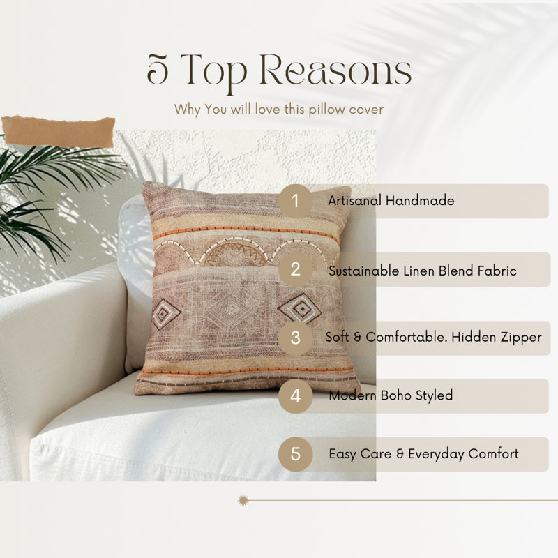 Boho Linen Throw Pillow Cover 