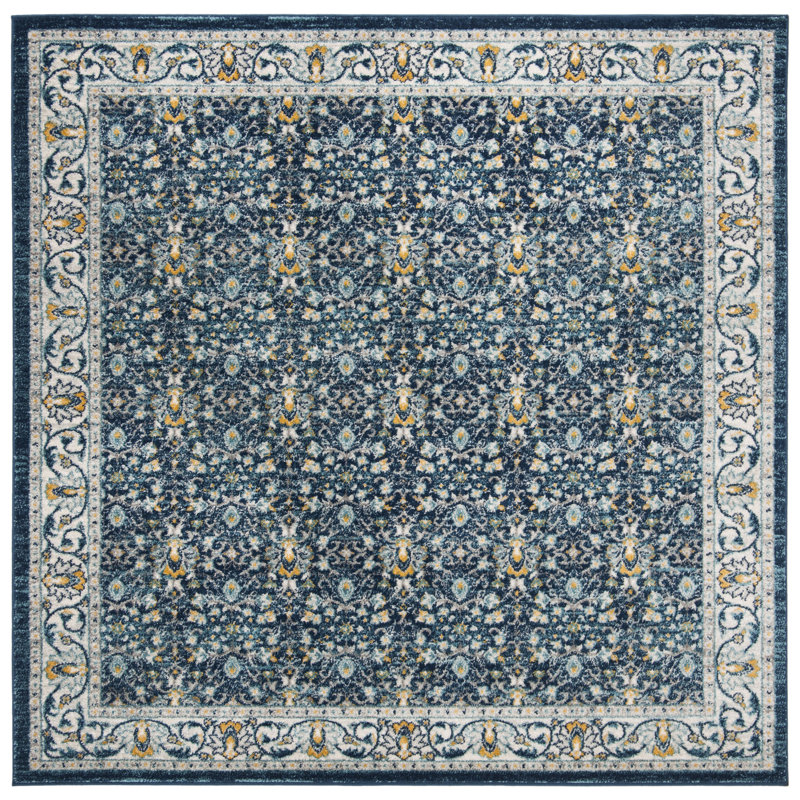 Tapis bleu marine / gris Christa Southwestern, Carré 6 pi 7 po