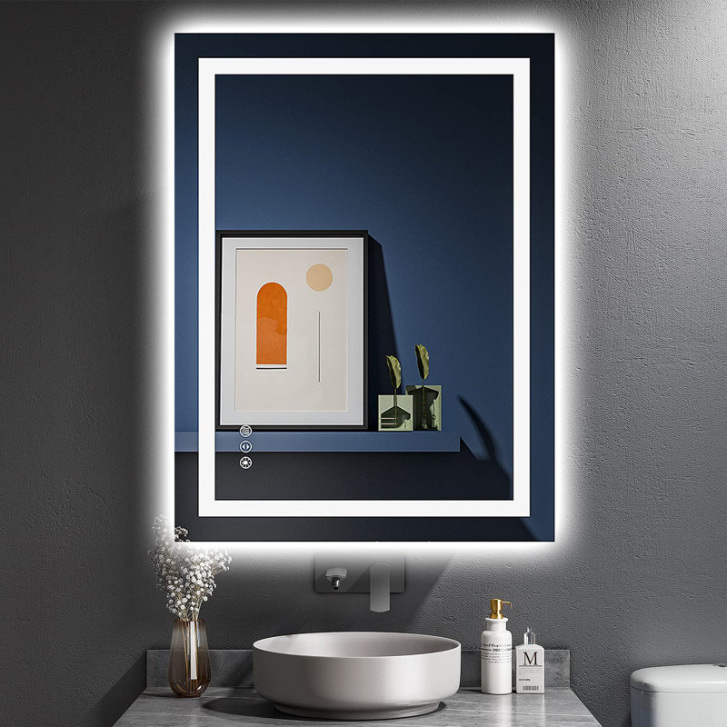 Akilan Frameless LED Vanity Mirror with Front-lit and Back-lit, Memory Function, 3 Color Temperatures & Dimmable Light, Anti-fog Tempered Glass ETL Mirror