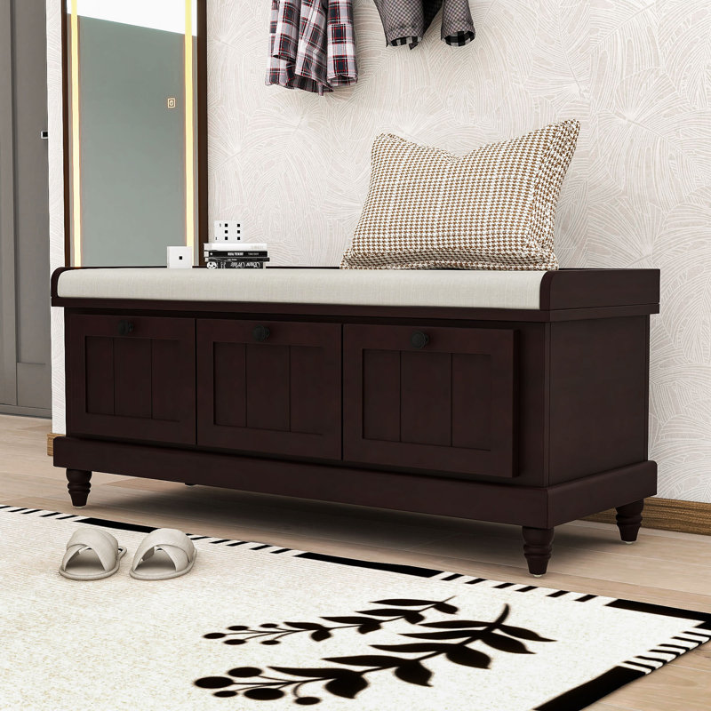 Farmhouse-Style Storage Bench with Drawers, Hidden Compartment, Espresso