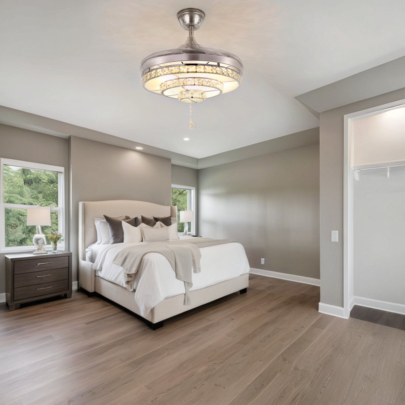 42" Silver Ceiling Fan With 5000cfm & Tri-color Dimmable Led, Adjustable Downrod For 13-20ft Ceilings