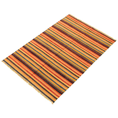 Tapis orange / brun / bleu en laine fabriqué à la main Gene Gene