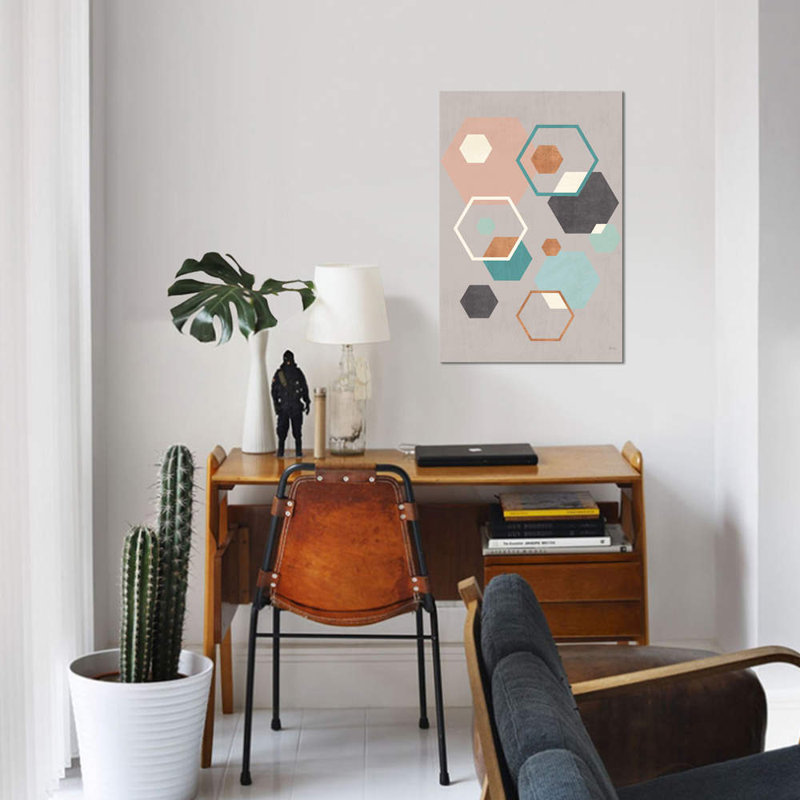 «Abstract Geo III Gray» par Véronique Charron, reproduction sur toile tendue sur châssis, H 12 po x l 8 po x P 0,75 po