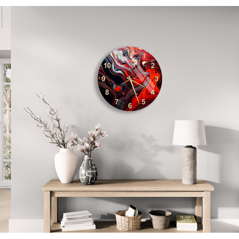 Horloge murale abstraite - Art graphique silencieux, verre trempé, Petit