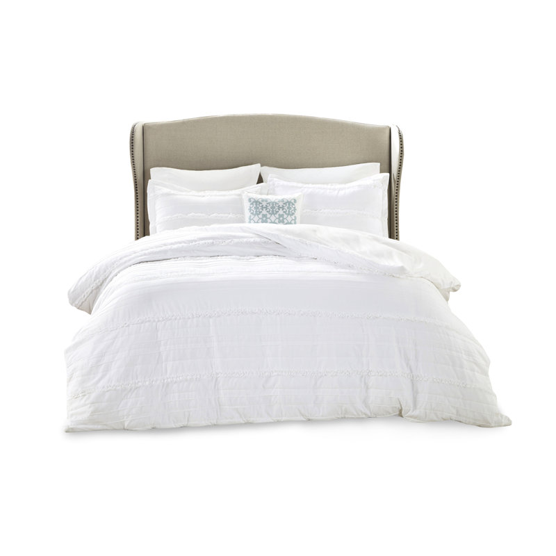 Housse de couette élégante en microfibre avec taies décoratives assorties et fermeture à boutons 4 pièces en tissu blanc matelassé