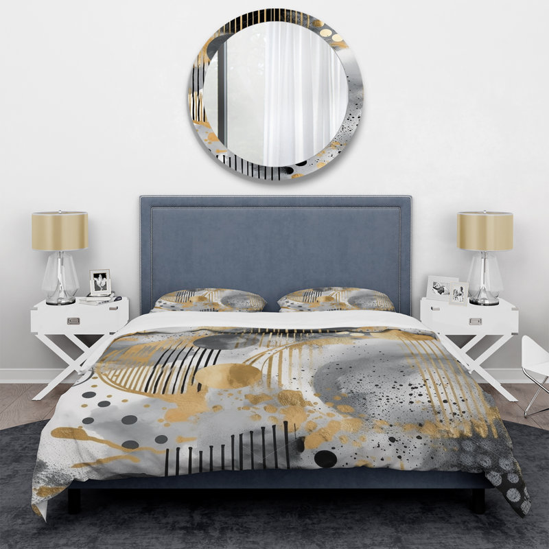 Ensemble de housse de couette moderne et doré Minimalisme III - Formes modernes abstraites