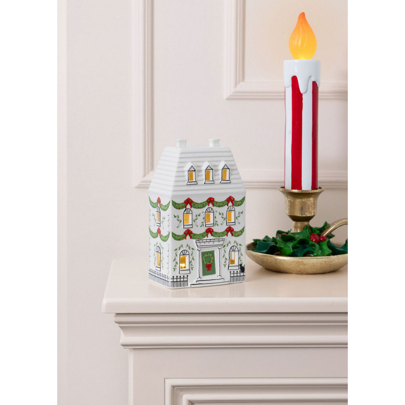LED Lighted Decorative Object, 100% Ceramic, 4.7 x 2.8 x 7.5 inches | Vibrant Red and White Design | Perfect for Home Décor, Night Lights, and Unique Gifts | Adds Elegance and Warmth to Any Space
