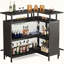 Unité de bar en L avec tablettes à deux niveaux et supports en verre