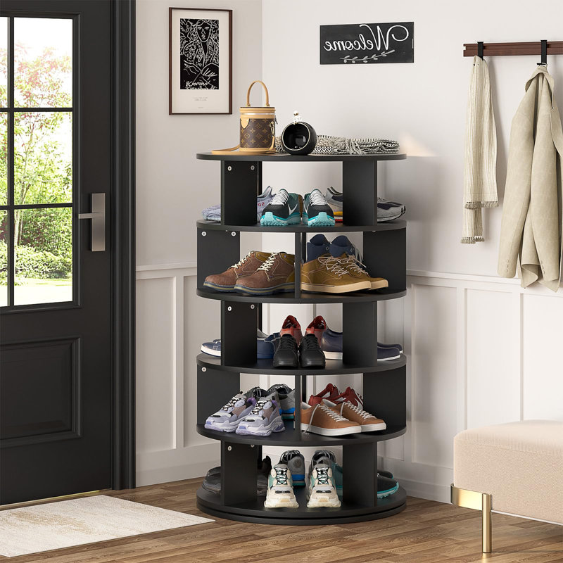 Range-chaussures rotatif 24 paires, étagère à chaussures à 5 niveaux, Noir, noir, noir, noir
