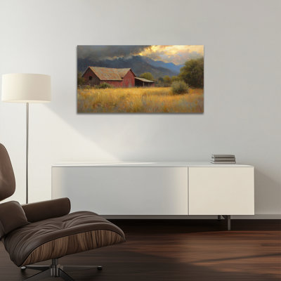 «Large Fall Landscape Wall Art», maison de campagne rétro, décoration murale, toile d'automne rustique, peintures d'automne pittoresques pour mur, œuvre d'art encadrée, 30 po x 60 po