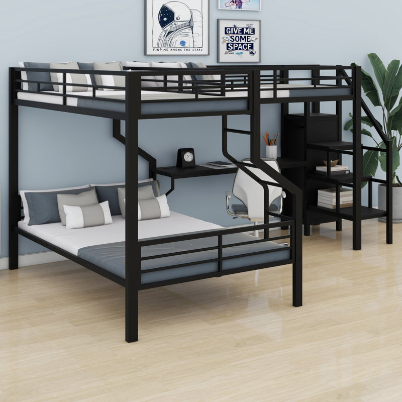 Stylish L-Shaped Bunk & Loft Bed with Storage Wardrobe, Desk & USB Charging